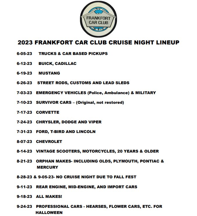 Events Frankfort Car Club Illinois